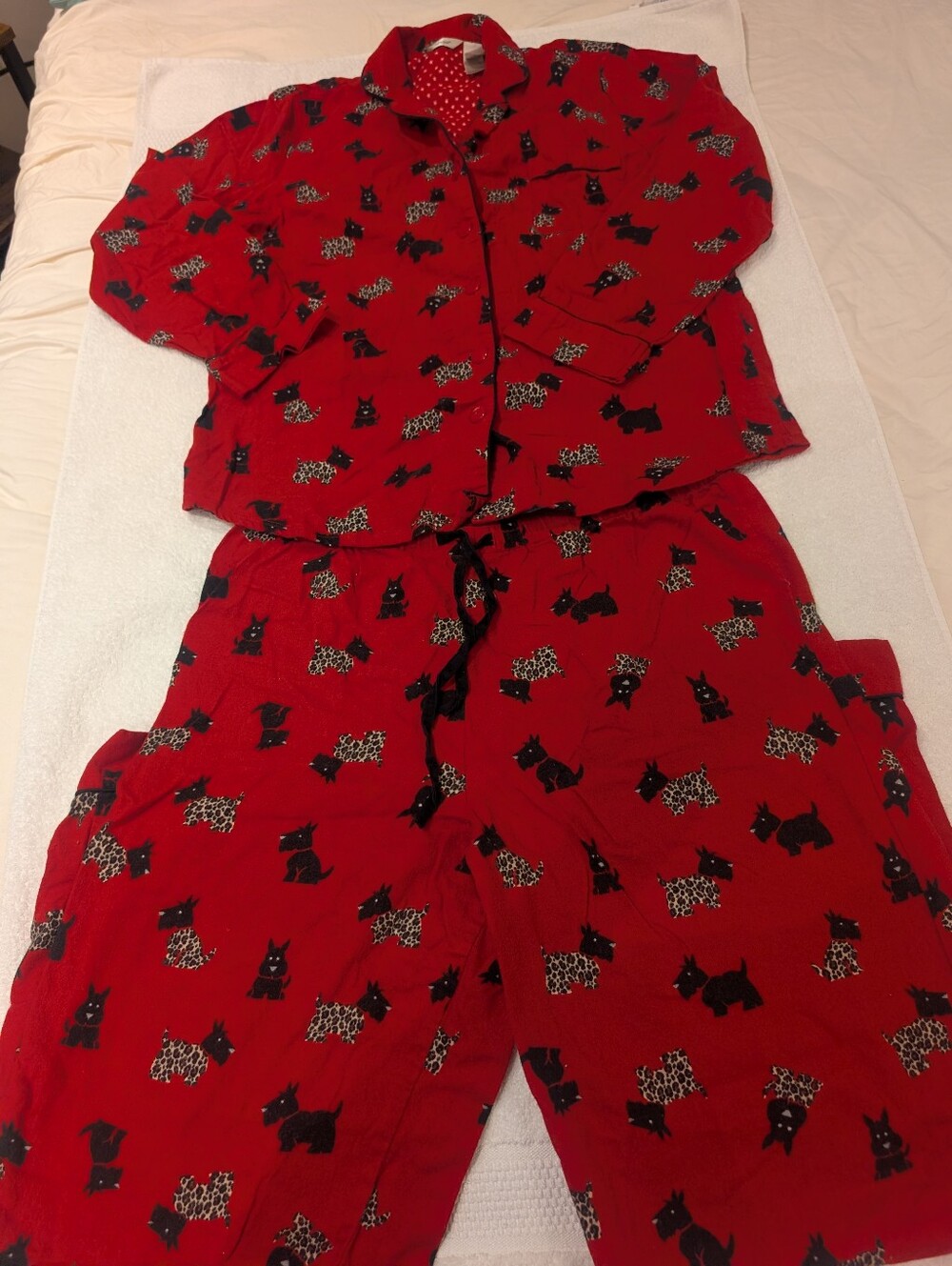 Vintage Adonna Red Scottie Dog 100% Cotton 2-Piece Pajama Set Large - Picture 2 of 12